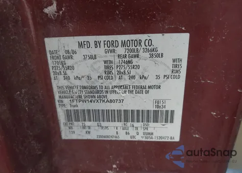 2007 Ford F-150 Fx4/Lariat/Xlt from USA, damaged, VIN 1FTPW14VX7KA80737